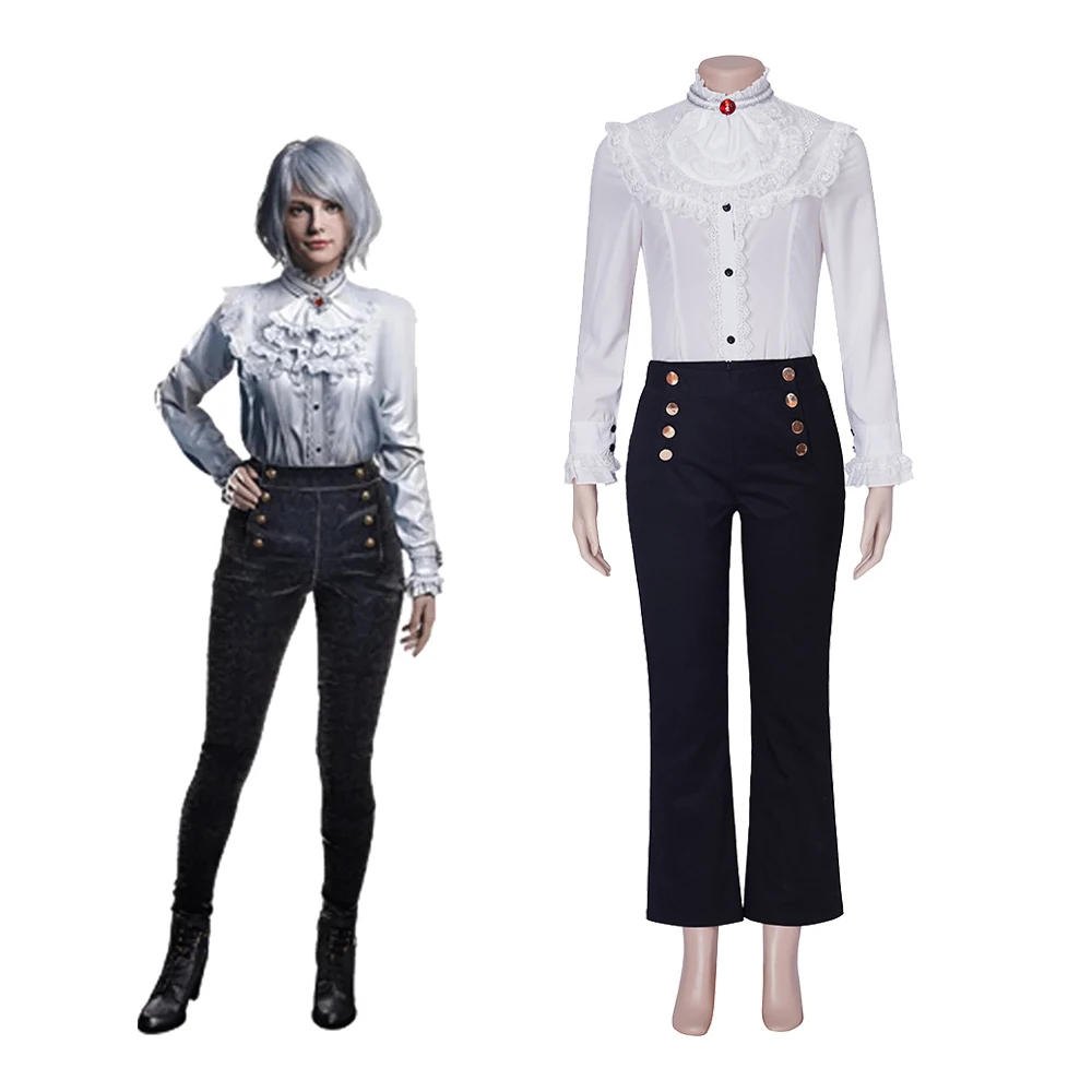 

Костюм для косплея Эшли Грэхем зла из игры RE4, полный комплект из белой рубашки и брюк, женская форма, наряды для Хэллоуина и карнавала