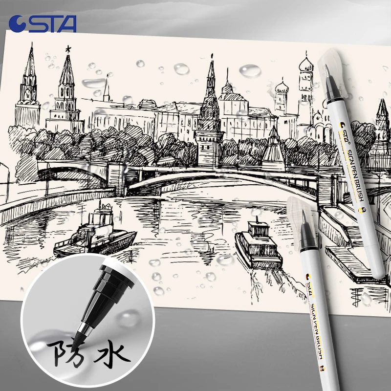 STA 4 Size Waterproof Caligraphy Pen Soft Brush Pens for Writing Letterin Drawing Sketching Art Supplies Japanes Stationer 3751 5