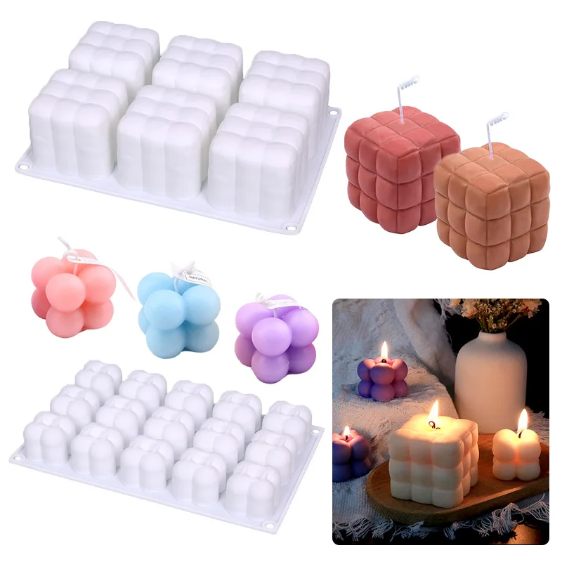 

3D Cube Candle Mold Bubble Cube Silicone Mold for Candles Soap Making Epoxy Resin Clay Mould Chocolate Dessert Cake Decor Gifts