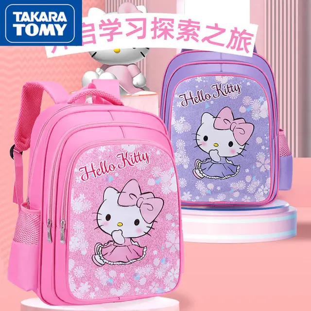 TAKARA TOMY Cute Cartoon Hello Kitty Waterproof Backpack Comfortable Neck Protection Kindergarten Big Class Girls Backpack 1