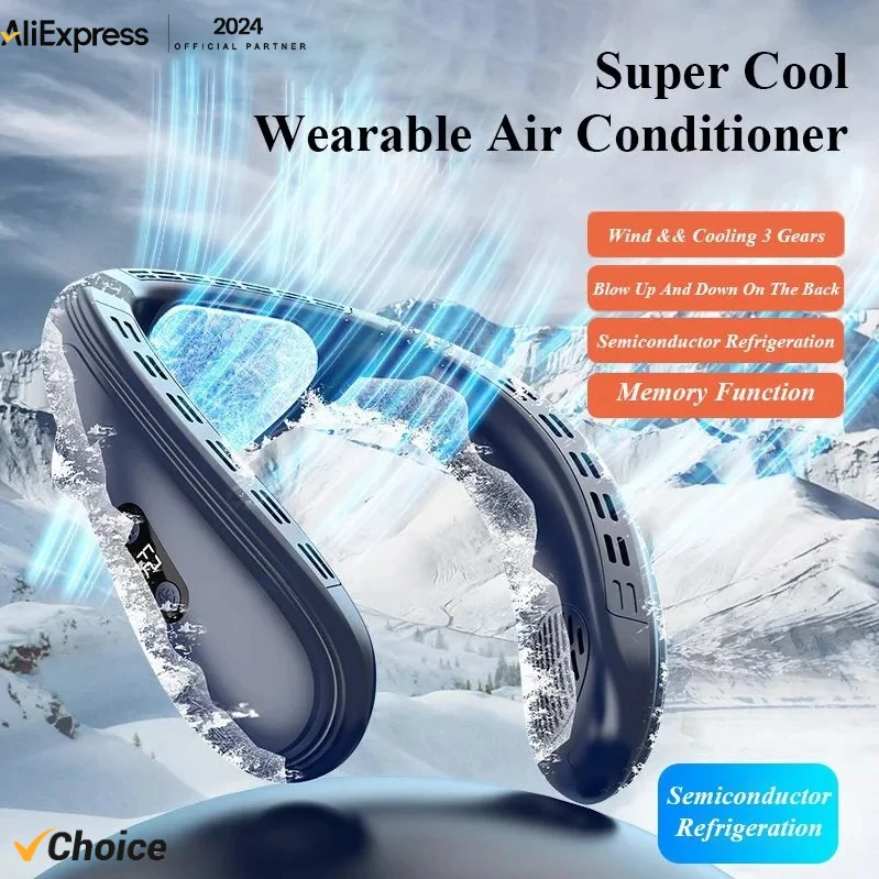 

Portable Neck Fan New Neck Air Conditioner Rechargeable Semiconductor Cooling Bladeless Fan Outdoor Personal Fan Wearable Cooler