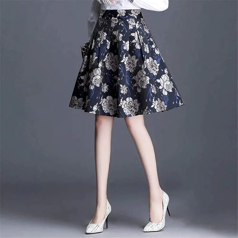 

Printed A-Line Skirt Half Skirt Women'S Summer New High Waisted Pleated Skirt Slimming Effect Oversized Puffy Autumn Short Skirt