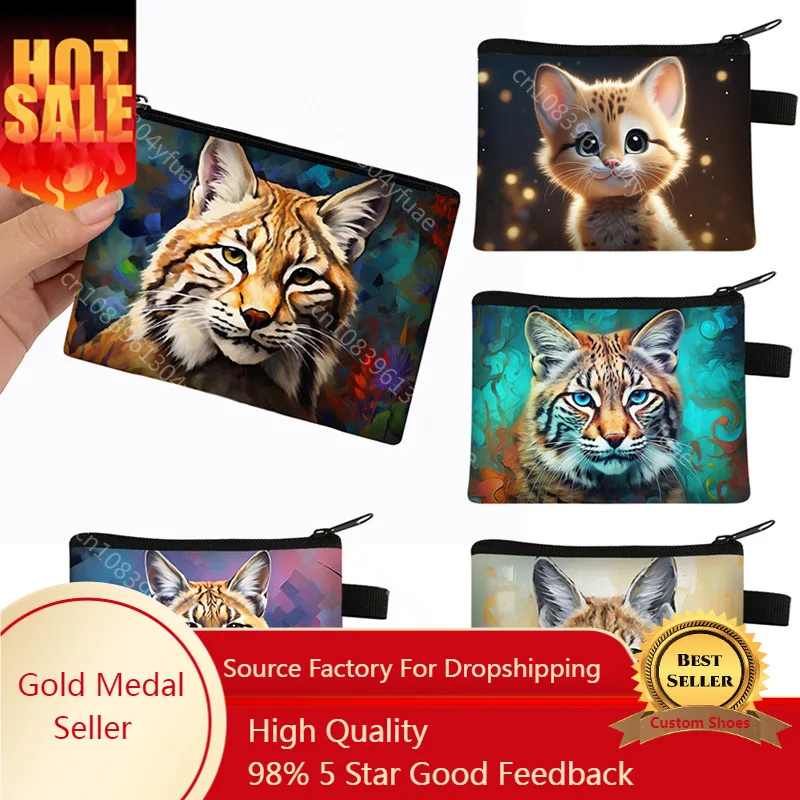 colorful Bobcat Print Coin Purse Wild Lynx Cat Animal Credit Card Coin Money Bag Small Wallets Mini Zipper Pouch Storage Bags silica gel coin bag mini kids wallet cute animal silicone storage pouch cartoon key case earphone case coin purse hasp dog cat