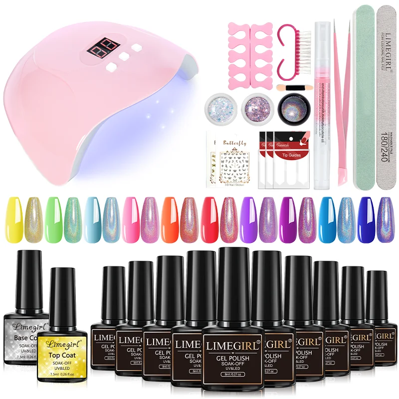 Limeigirl—27Pcs manicure set new laser powder magic mirror effect manicure glitter powder 10 pieces of nail polish glue tool set 2