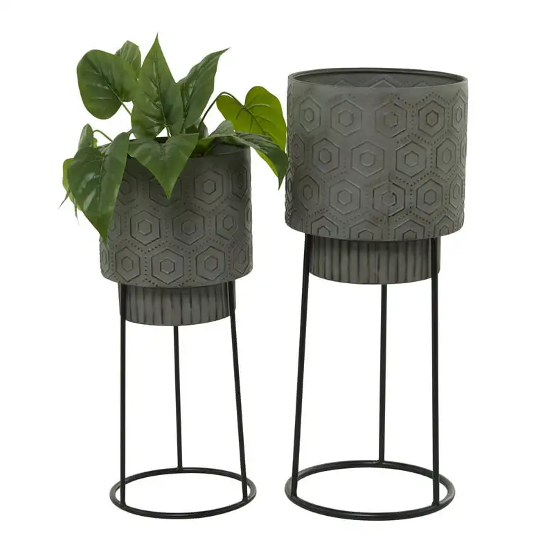 

27", 23"H Dark Gray Metal Planter with Removable Stand (2 Count)