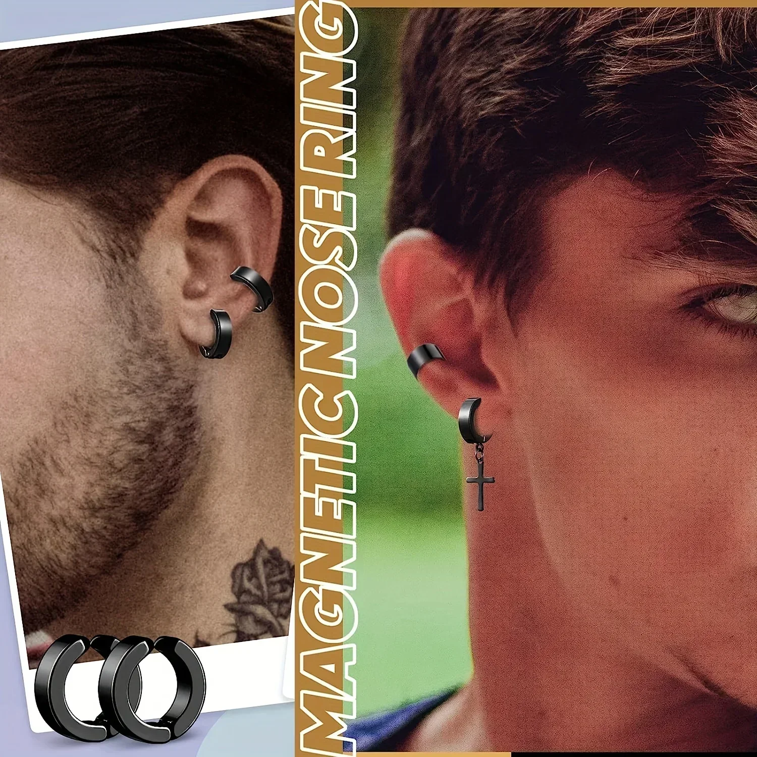 Stud earrings Magnetic earrings Ear accessories 2pcs Punk Mens Strong Magnet Magnetic Ear Stud Set Non Piercing Earrings Fake Cross Earrings Gift for Boyfriend Lover Jewelry