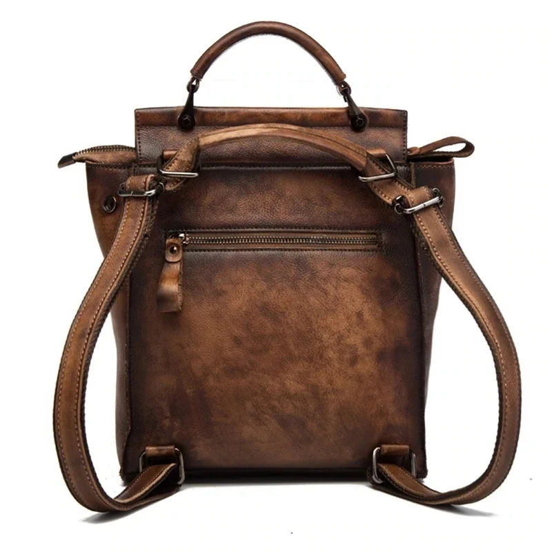 GAGACIA Vintage Handmade Backpacks For Women Luxury Flap Pocket Bag High Quality Genuine Leather Women's Backpack Girls Book Bag