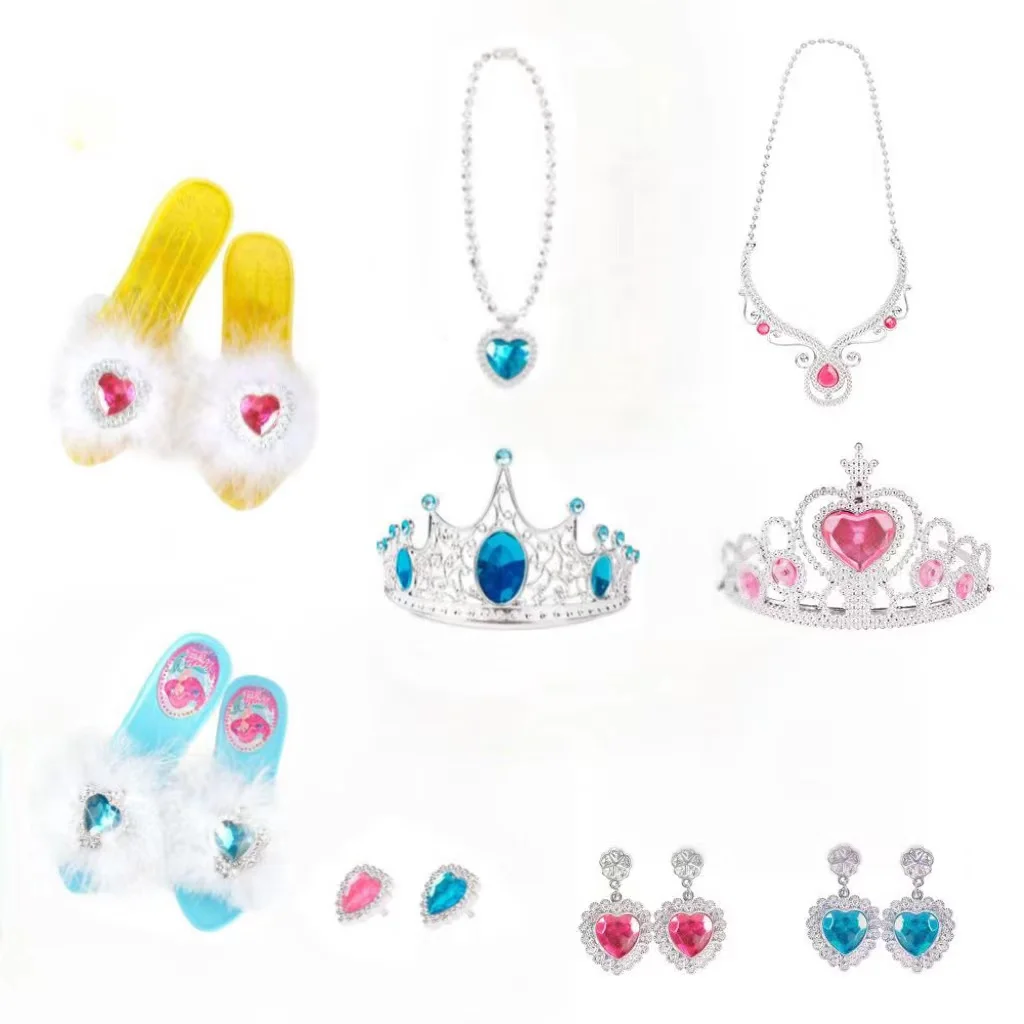 Dress Up Toy Girl Glass Slipper Necklace Earrings Toy Jewelry Set Gift Box for Birthday/Halloween/Chrismas princess pretend toys