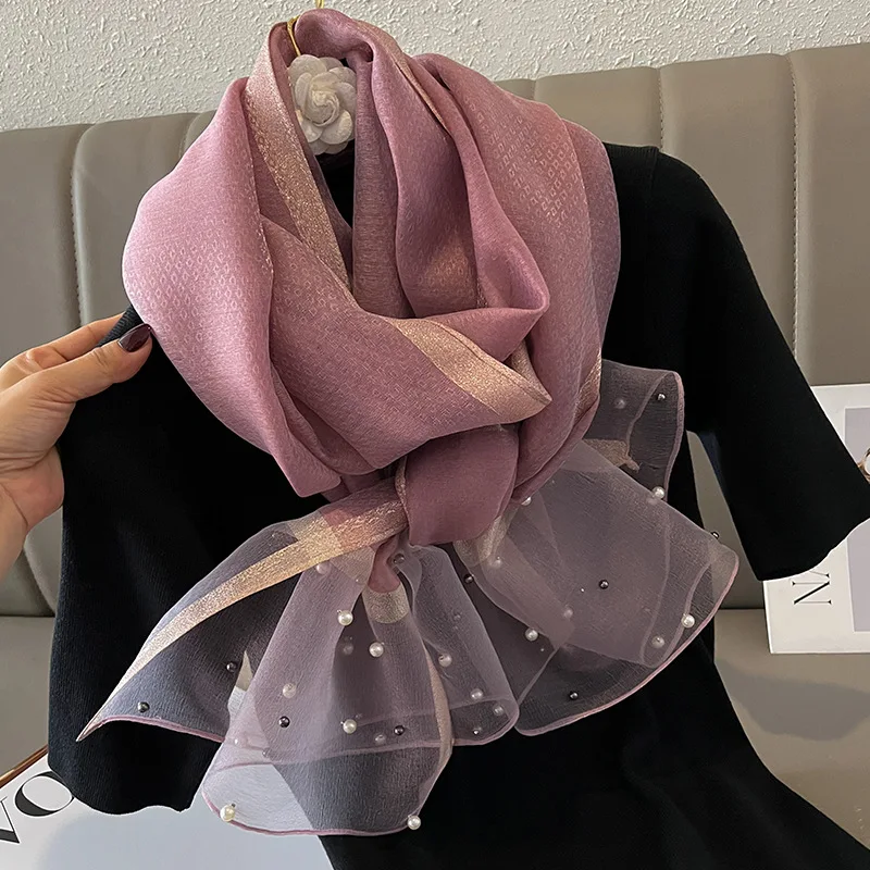 2024 Female Spring Summer 100% Silk Scarf Shade Four Seasons Travel Luxury Fashion Shawl Scarf Beach Scarf Headscarf
