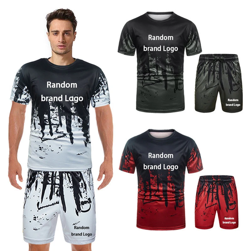 

Random Brand Print T-shirt For Man Splash Ink Short Sleeved Mens 2023 New Sport Tee Suits High Quality Soft Male Streetwear Set