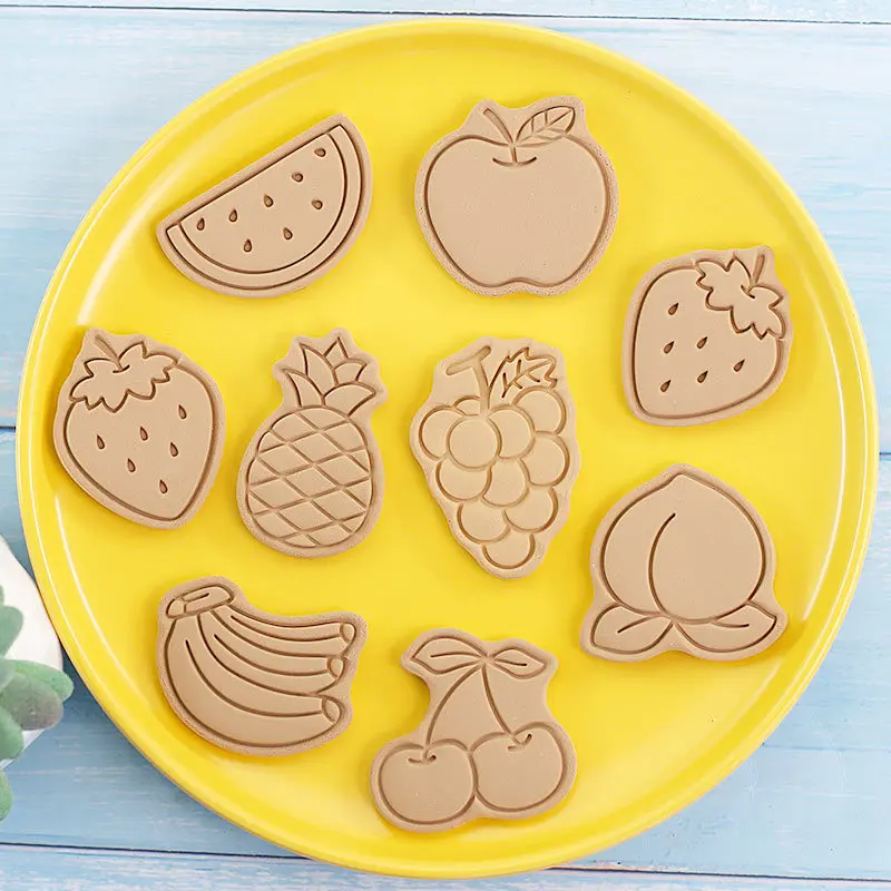 Cookie Cutter Baking Mold Cookie Mould Cookie Maker Press Kit 8 Pieces Fruit Cookie Molds Cookie Cutter Banana Apple Strawberry Peach Hand Pressure Biscuit Molds Baking Baking Tools