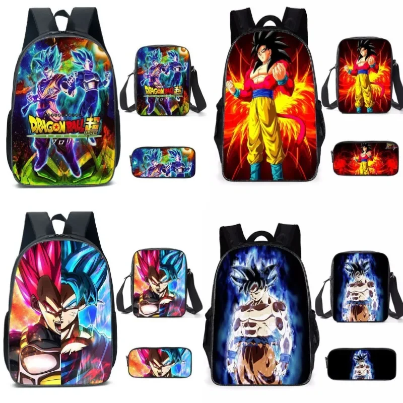 

3PC-SET New Animation Cartoon Dragon Ball Backpack Elementary and Middle School Students School Bag Shoulder Bag Pencil Bag