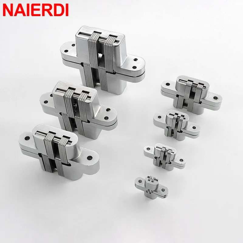 NAIERDI 2 Pack Hidden Door Hinge Stainless Steel Invisible Hinge Concealed Folding Hinges for Cabinet Door Furniture Hardware