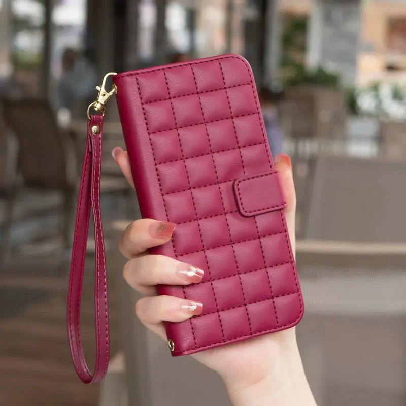 Checkered Leather Flip Case with Magnetic Closure