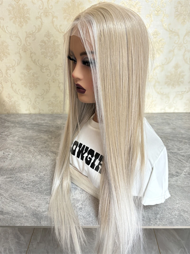 Silky Straight Synthetic Hair Wigs Ombre Honey White Blonde Colored Lace Frontal Wigs 13x4 Transparent Party Wig For Women