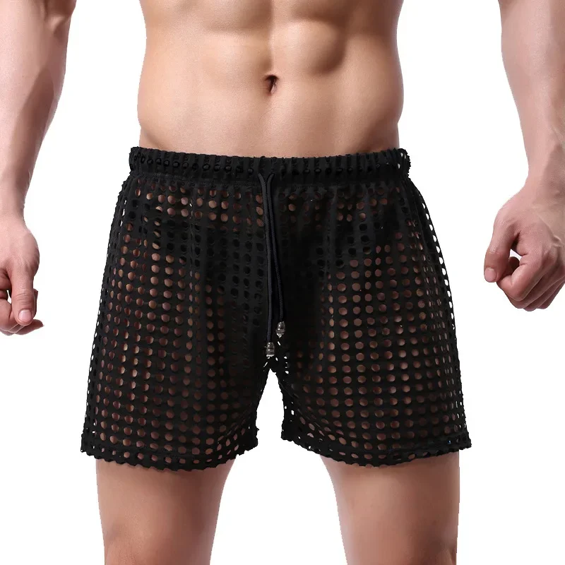 Men's Sexy Big Mesh Hollow Out Boxer Shorts Men Leisure Household Transparent Nets Board Shorts Male Underwear 5