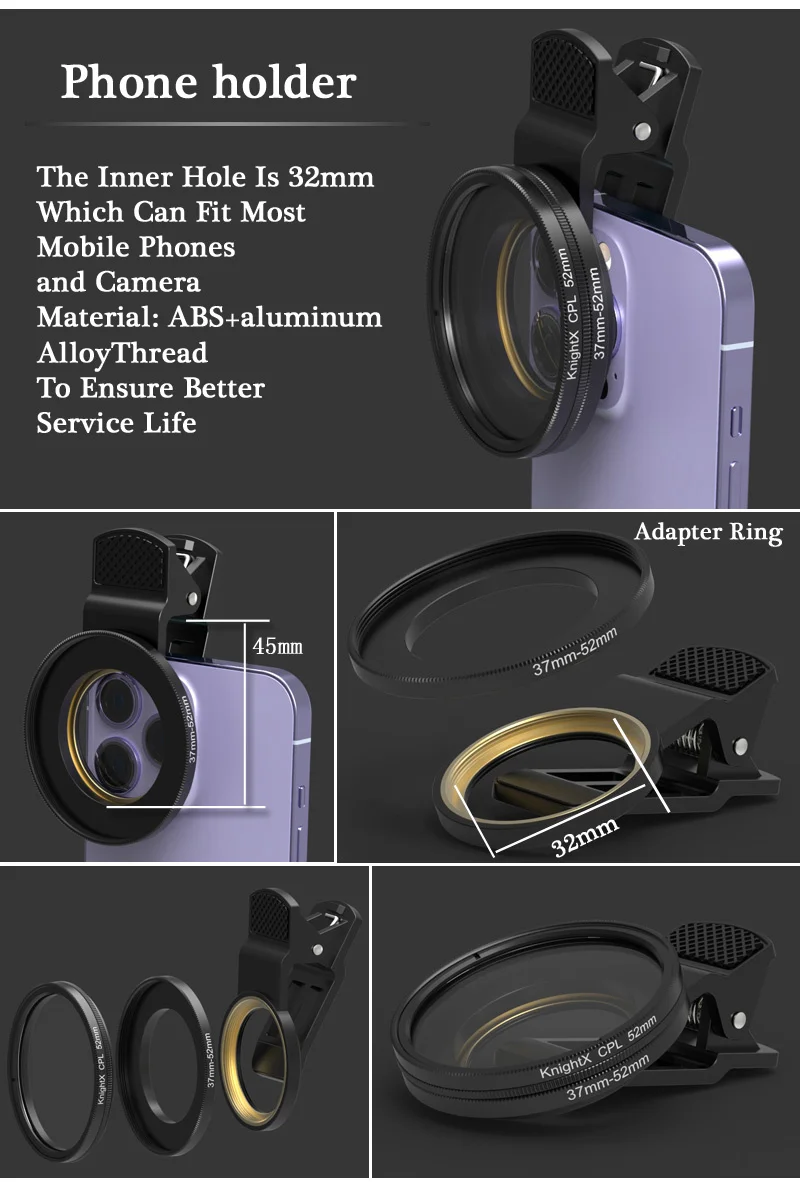 Description Picture 3 of itemKnightX Mobile Phone Lens Universal Polarizer Camera Lens CPL Star Variable ND Filter For all smartphones 37mm 40.5mm 52mm