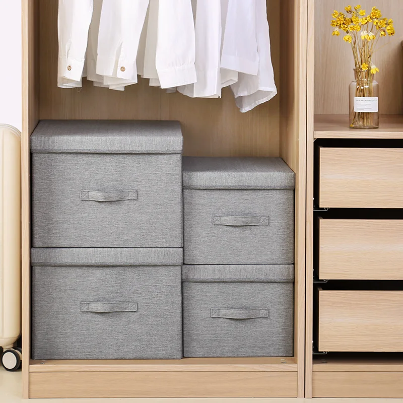 2 Caja de almacenamiento con tapa cajas almacenaje ropa almacenamiento de  tela de lino plegable para libros, ropa, juguetes, hogar, dormitorio,  armario, oficina (grey) : : Hogar y Cocina