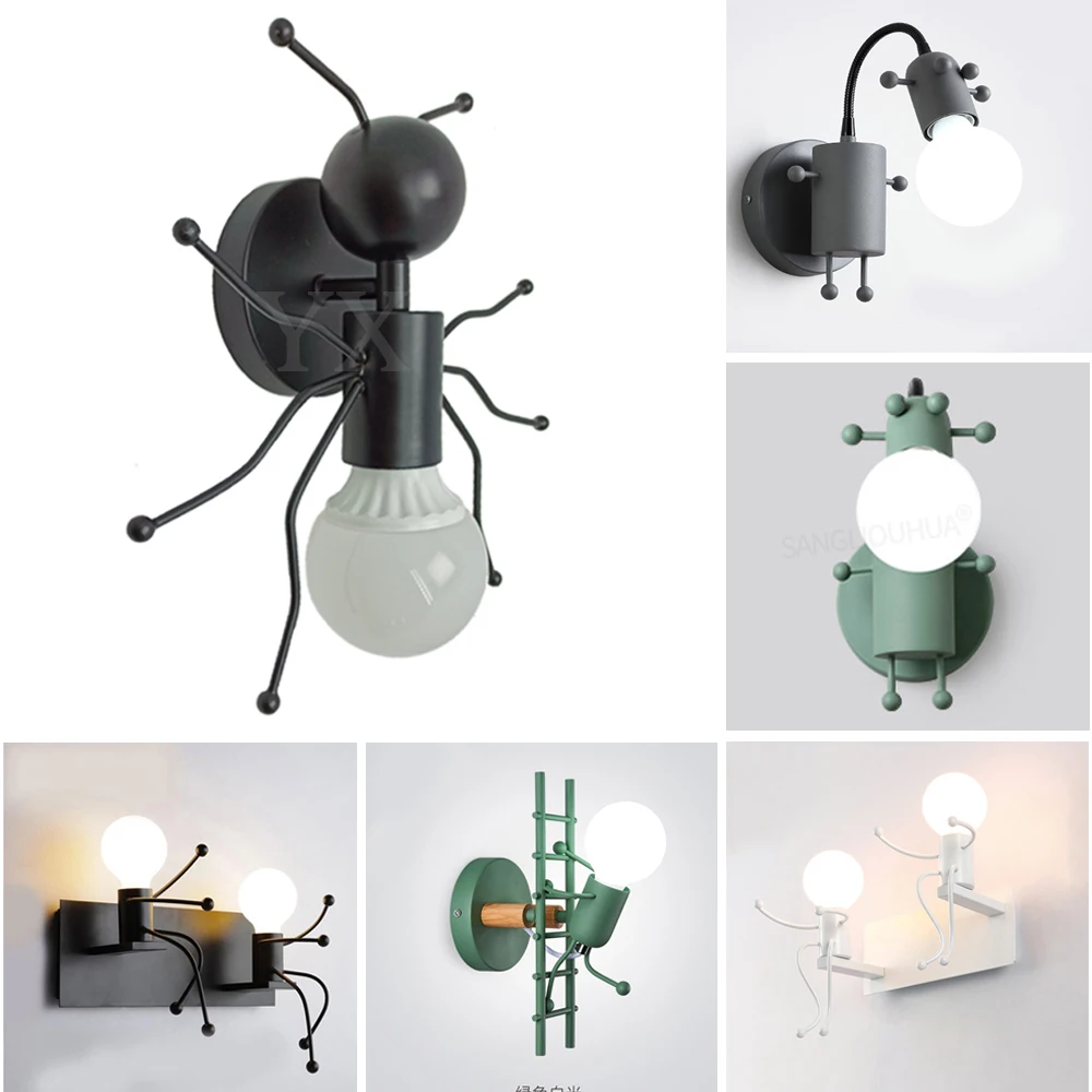 Modern Creative Wall Lamp Nordic Sconce Cartoon Doll Wall Light American Minimalism Metal Robot Lamps for Kids Baby Living room led wall lamp,wall light