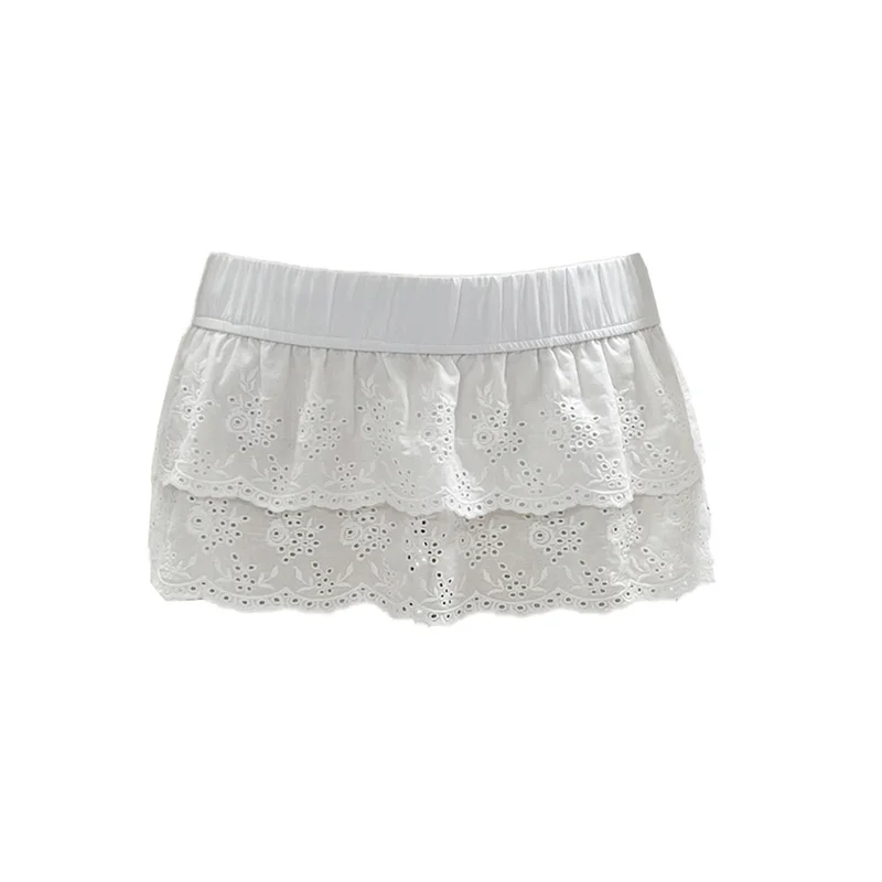 y2k Mini Skirts 2000s Women Solid Color Hollow Eyelet Embroidery Ruffle Short A Line Skirt Low Rise Skirts Streetwear 4 y2k Mini Skirts 2000s Women Solid Color Hollow Eyelet Embroidery Ruffle Short A Line Skirt Low Rise Skirts Streetwear