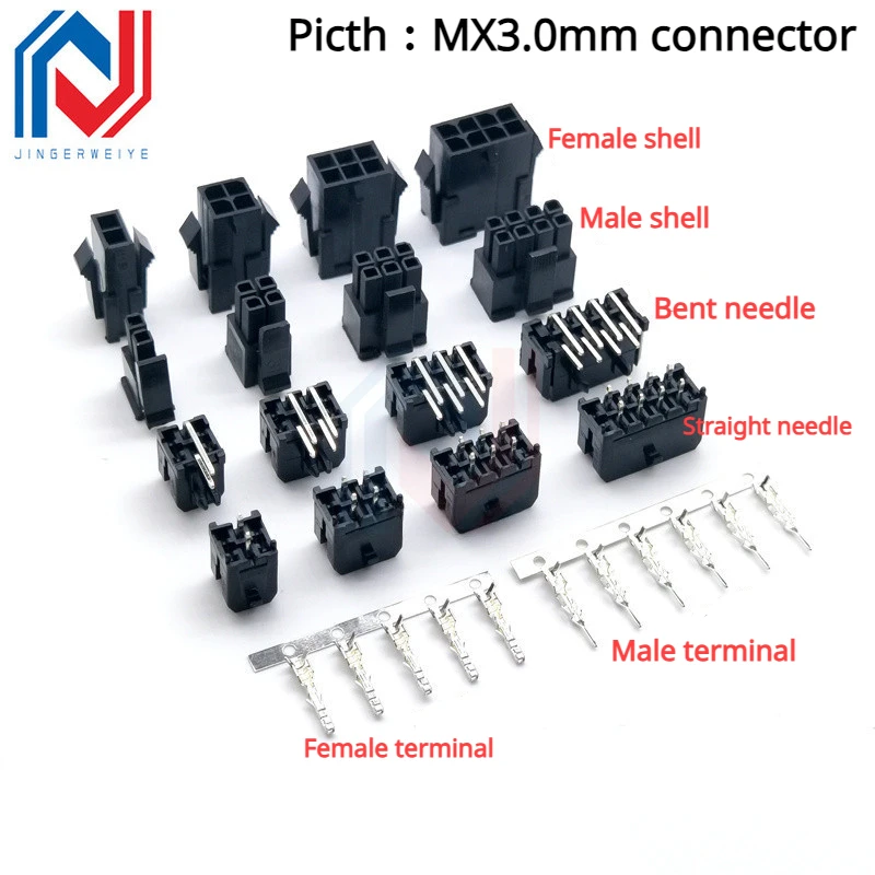 ระยะห่าง 3.0 มม. Mx 3.0 มม. สีดําคู่แถวชาย/หญิง/ตรง/เข็มโค้ง /Terminal ชุด Plug-in ซ็อกเก็ต 1