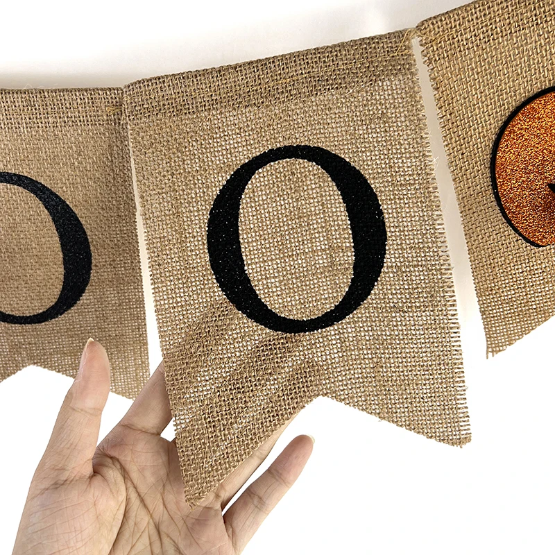 Halloween Burlap Banner BOO Pumpkin Bunting Flag Rustic Hanging Garland for Home Fireplace Halloween Party Decoration Supplies