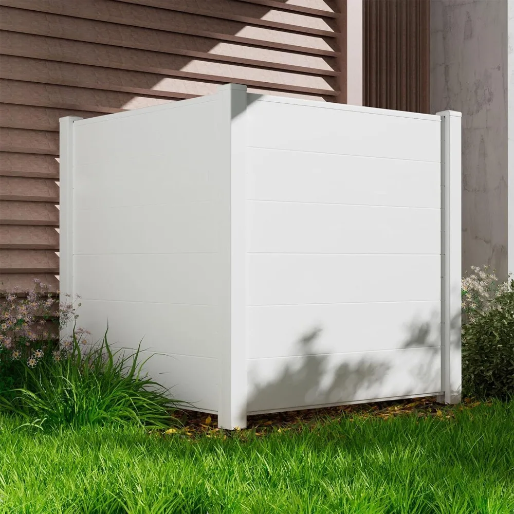 

Privacy Fence Panels for Outside,2 Panels Outdoor Privacy Screen Freestanding White Vinyl Fence Air Conditioner Fence,Trash Can