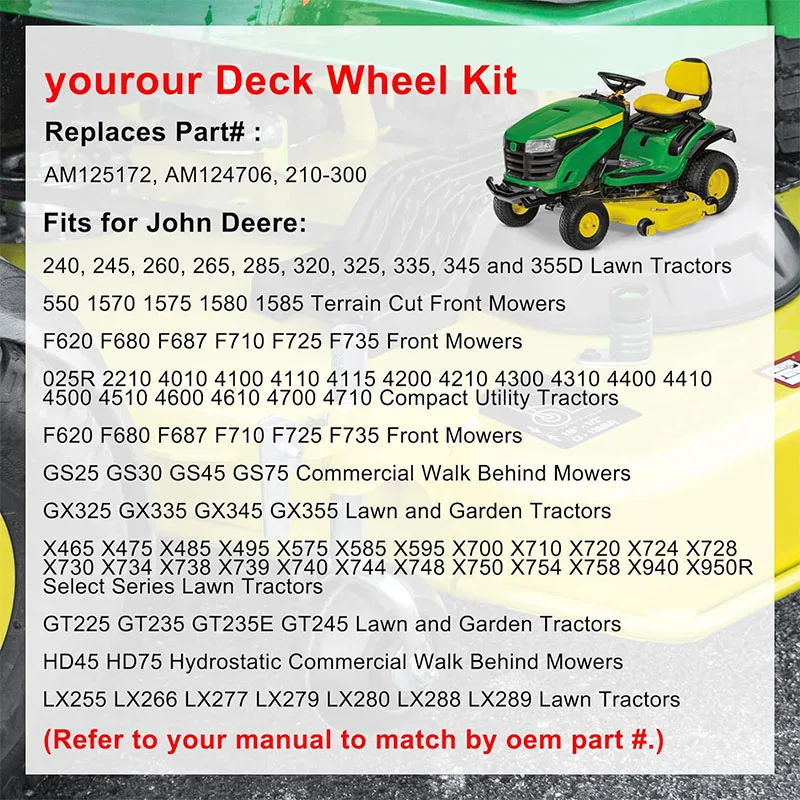 Universal Mower Deck Wheel Kit – Fits John Deere 48 54 60 72 Decks & More AM125172 - View #4