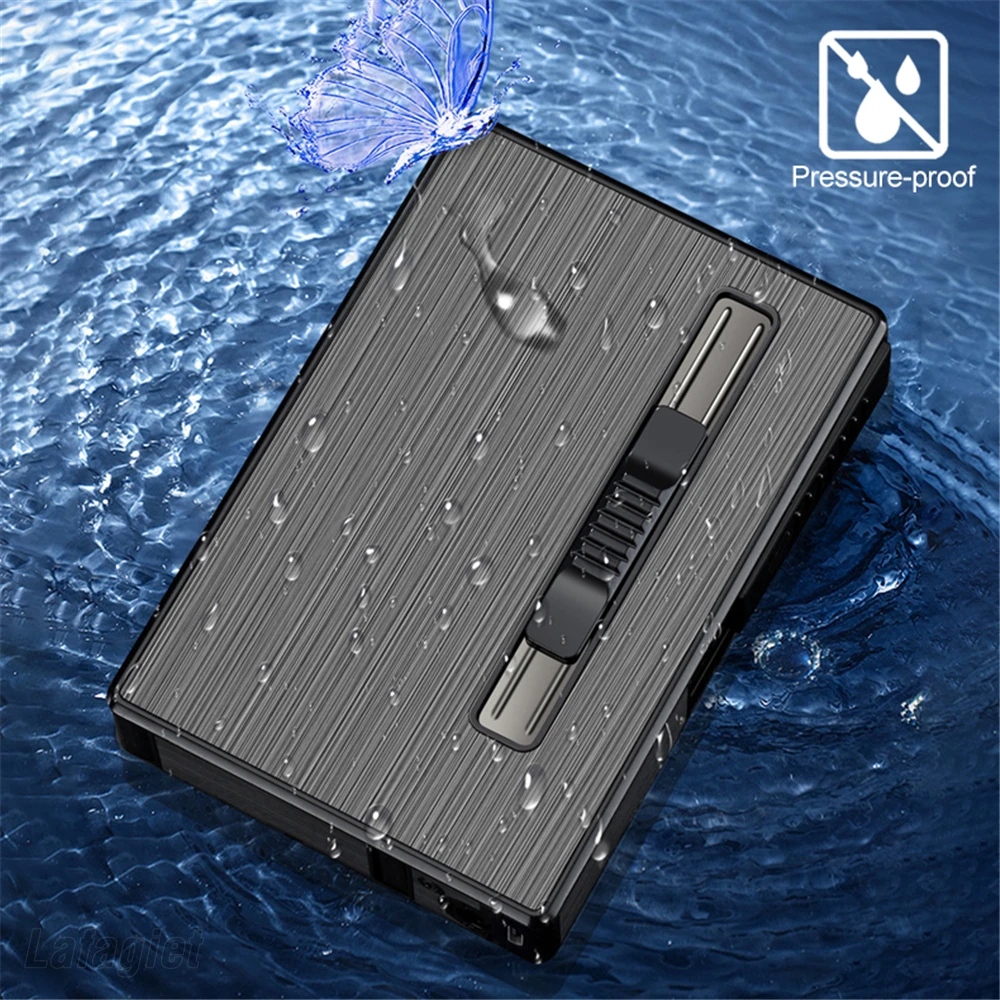 Cigarette Case With Lighter Jet Flame Lighter USB Metal Lighter Holds 20pcs 100mm Cigarettes Tobacco Storage Box Smoking Gadgets 4