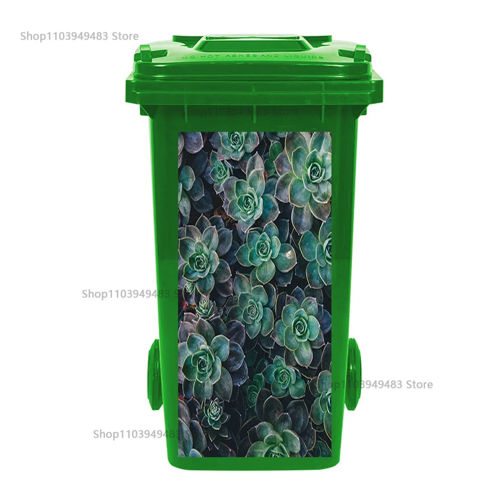 Flowering Plant Trash Can Mural Self-adhesive Waterproof Stickers for Recycling Wheelie Bin