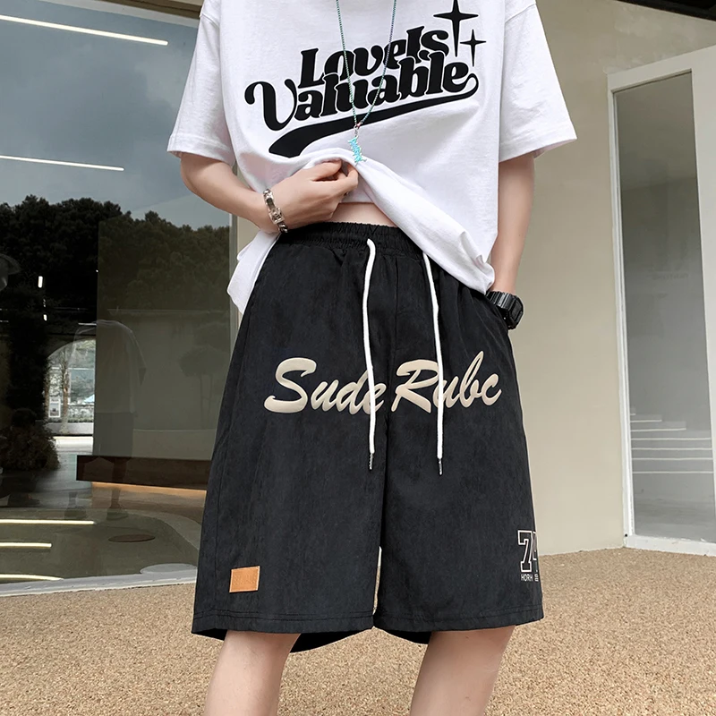 Men Print Letter Design Knee Length Shorts Summer Elastic Waist Amy Green Dance Shorts Loose Hip Hop Punk Plus Size Large Shorts