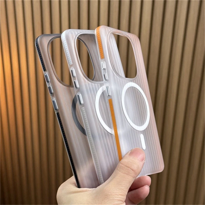 Magnetic Matte Transparent Luggage Stripe Shockproof Bumper Phone Case