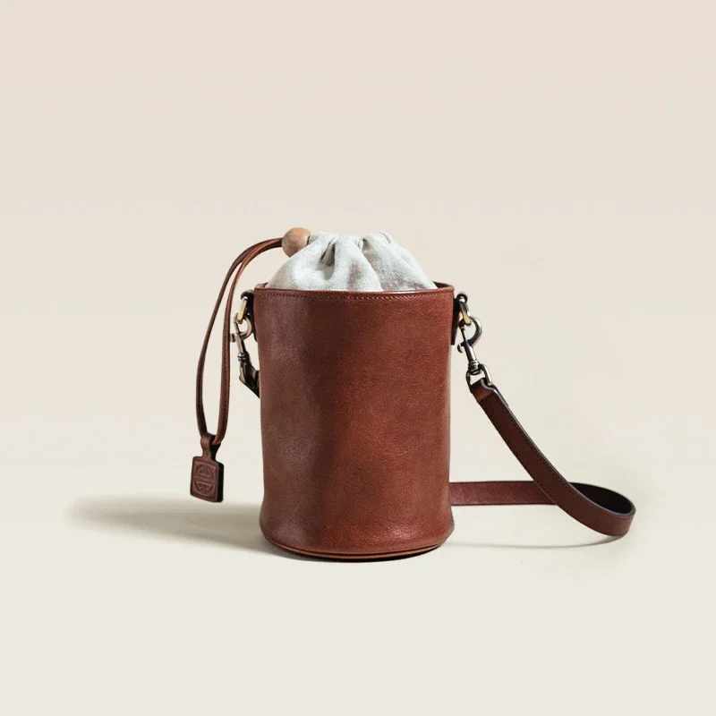 

Винтажная женская сумка-мешок из натуральной кожи 2024, Оригинальная дизайнерская сумка-Кроссбоди на шнурке, модная Повседневная стильная женская сумка через плечо