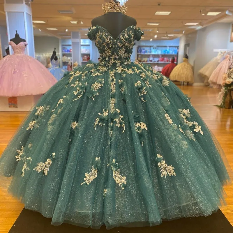 

Blackish Green Shiny Quinceanera Dress Appliqued Lace Ball Gown Cocktail Dresses Vestidos De 15 Quinceañera Sequin Evening Dress