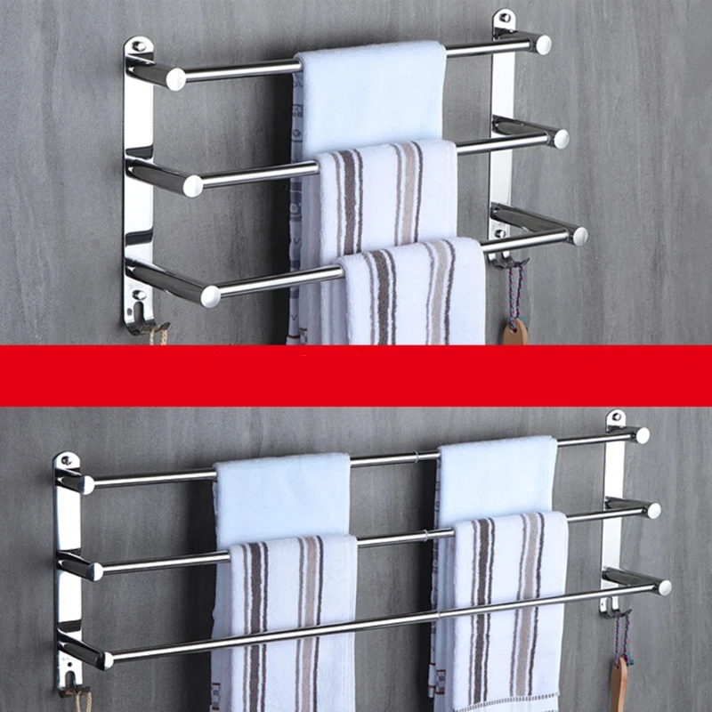 E5BE Stretchable Adjustable Stainless Steel Towel Bar 3-Tier Flexable Bathroom Rack Wall Mount Hand Towel Hanger Holder