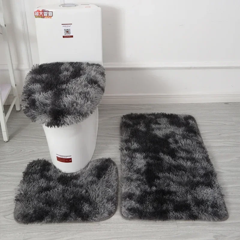 Non-slip Mat Bathroom Absorbent Set Tie-dye Fur Carpet Toilet Three-piece  Accesorios Baño 2