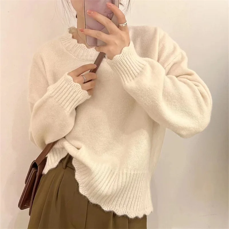 

Женский трикотажный свитер с длинным рукавом, облегающий белый Повседневный пуловер в уличном стиле, весна-осень-зима