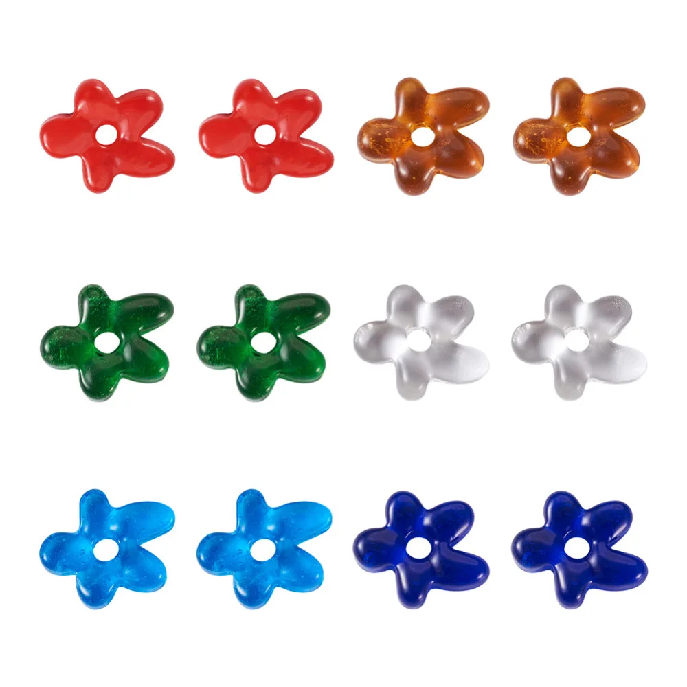

12Pcs Flower Glass Beads Colorful Cute Floral Crystal Glass Big Hole Spacer Beads for Spring Necklace Earrings Charm Beads DIY