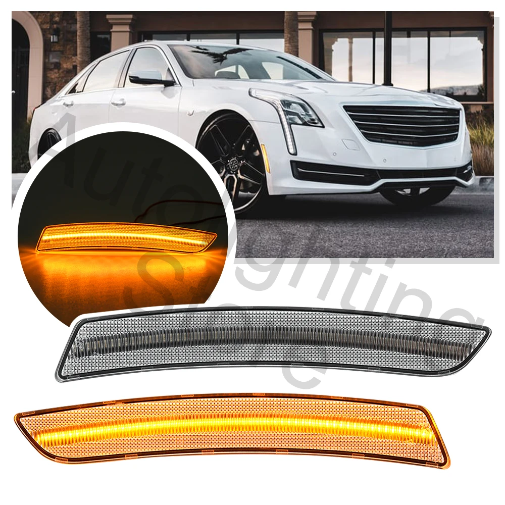 

2PCS Amber White LED Front Bumper Side Marker Light for Cadillac CT6 2016 2017 2018 2019 2020 CT6-V 2019 2020 turn signal light