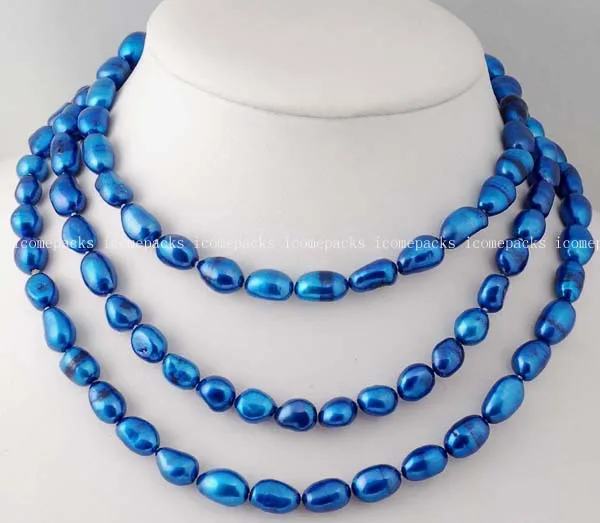 

wholesale nice 6-7mm deep blue freshwater pearl baroque necklace 43"