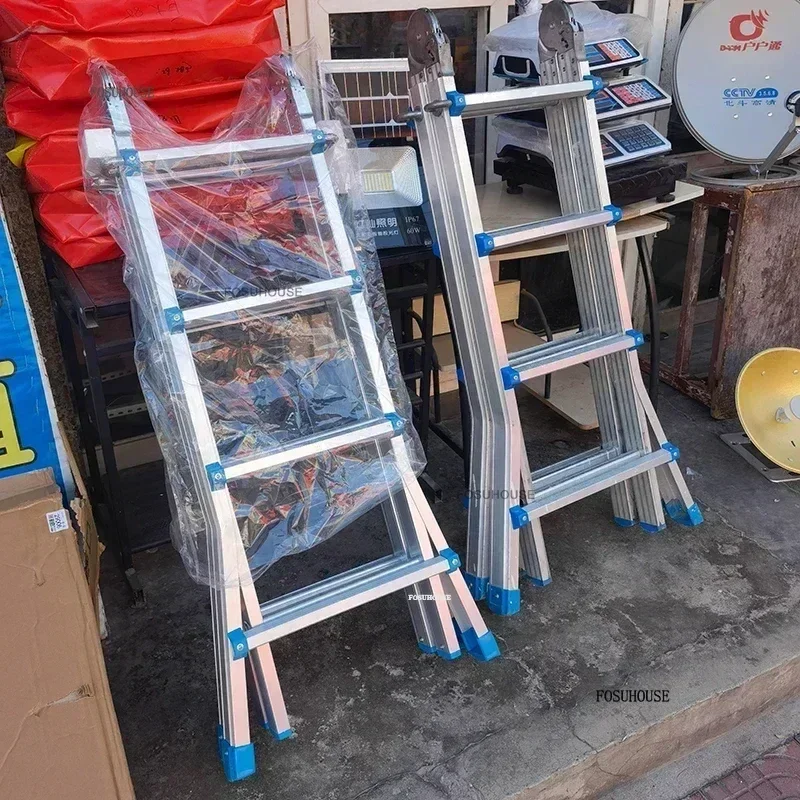 럭셔리 주방 사다리 다기능 엔지니어링 사다리 가정용 텔레스코픽 헤링본 사다리 알루미늄 합금 접이식 사다리