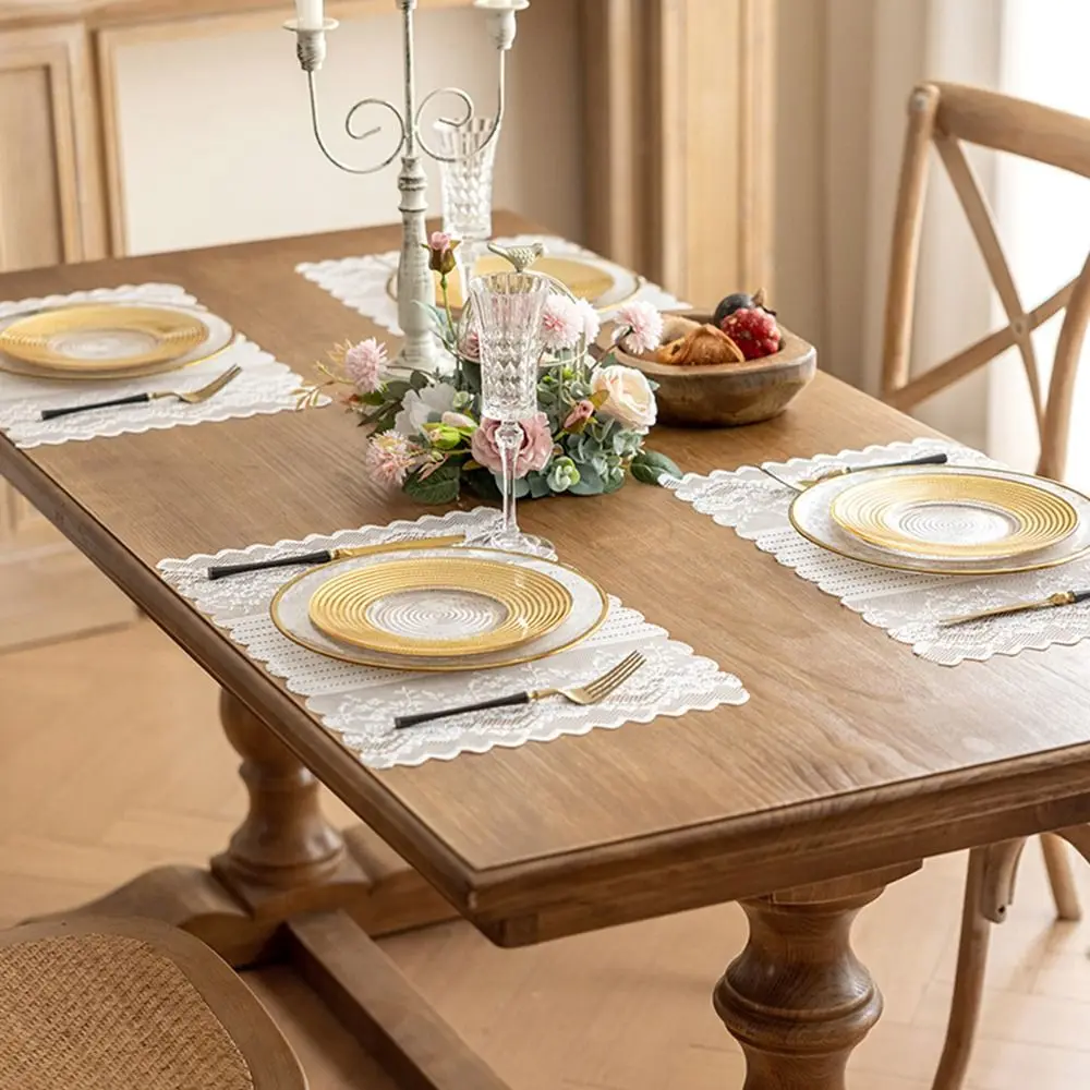 Hollowed Out Lace Jacquard Table Runner Semi-Sheer Floral Embroidered Table Doilies Reusable French Romantic