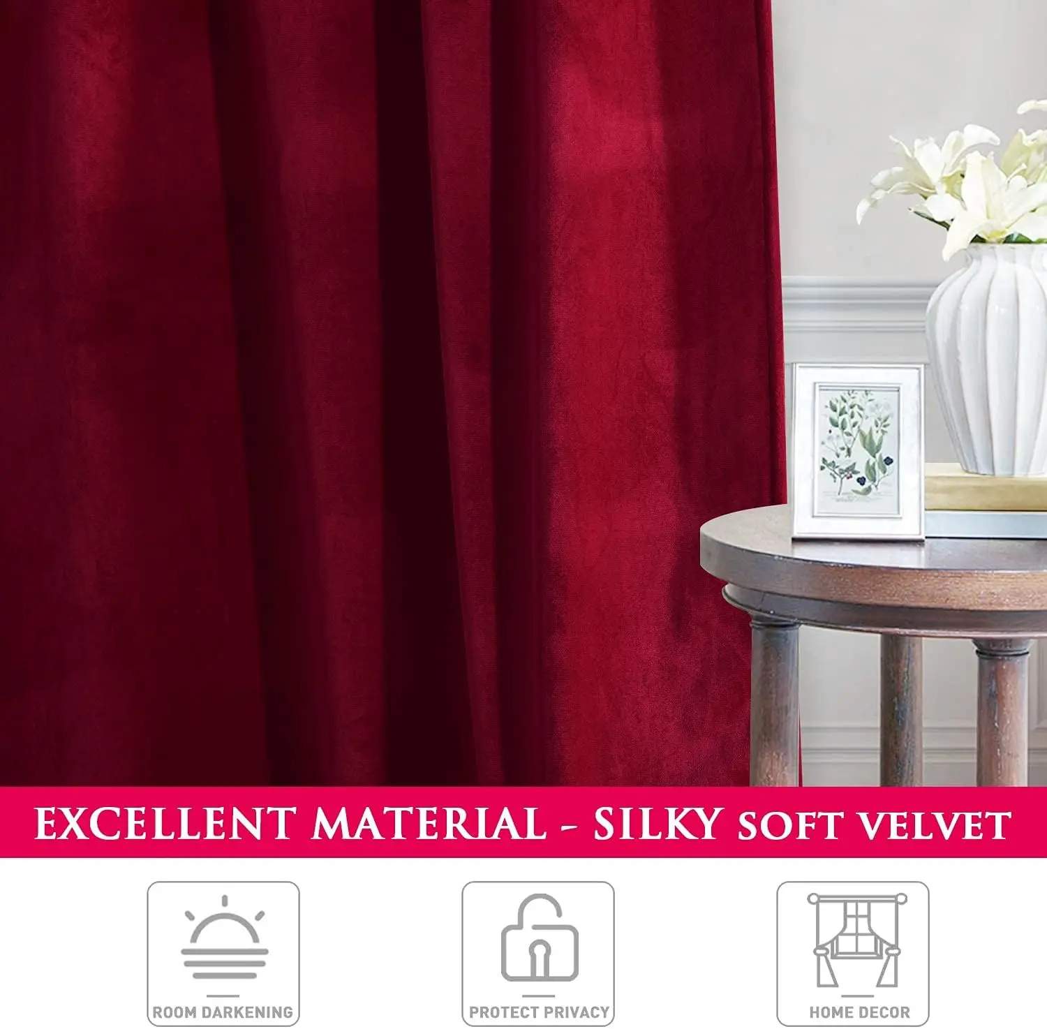 Theater Red Velvet Curtains Super Soft Velvet Insulated Curtains for Living Room Holiday Decorative Drapes for Master Bedroom