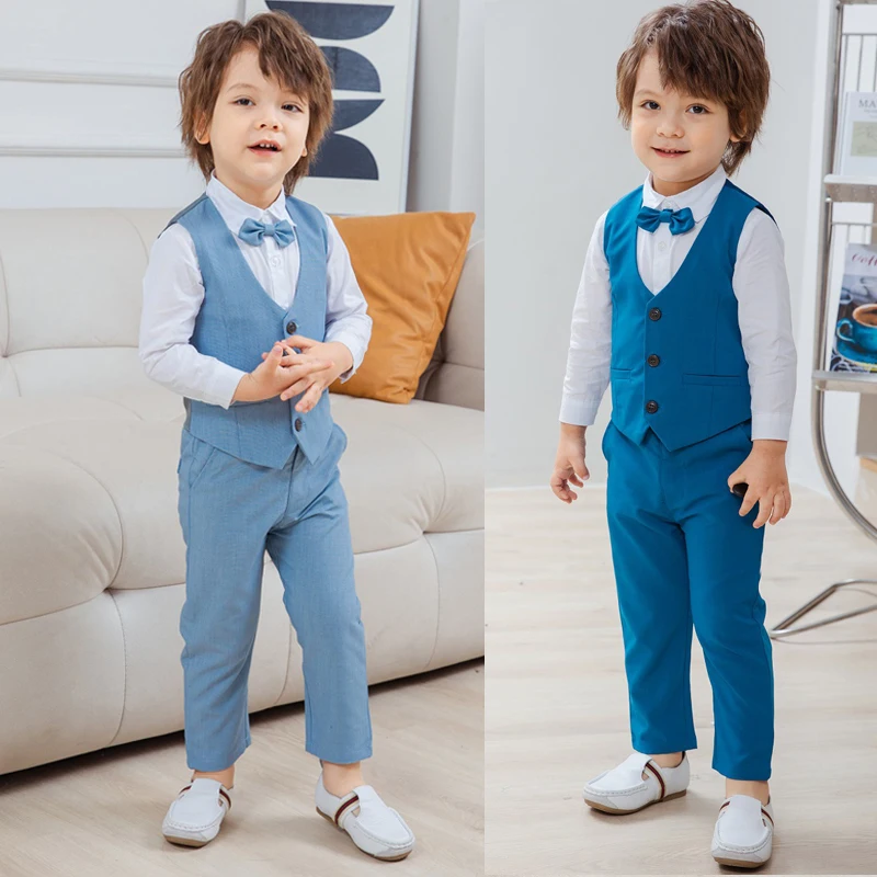 Top Quality Kids Suits Boys 1 to 5Years Paty Birthday Outfit Boys Toddler Bowtie Dress Children Blazer Blue Child Wedding Suit - Image 5