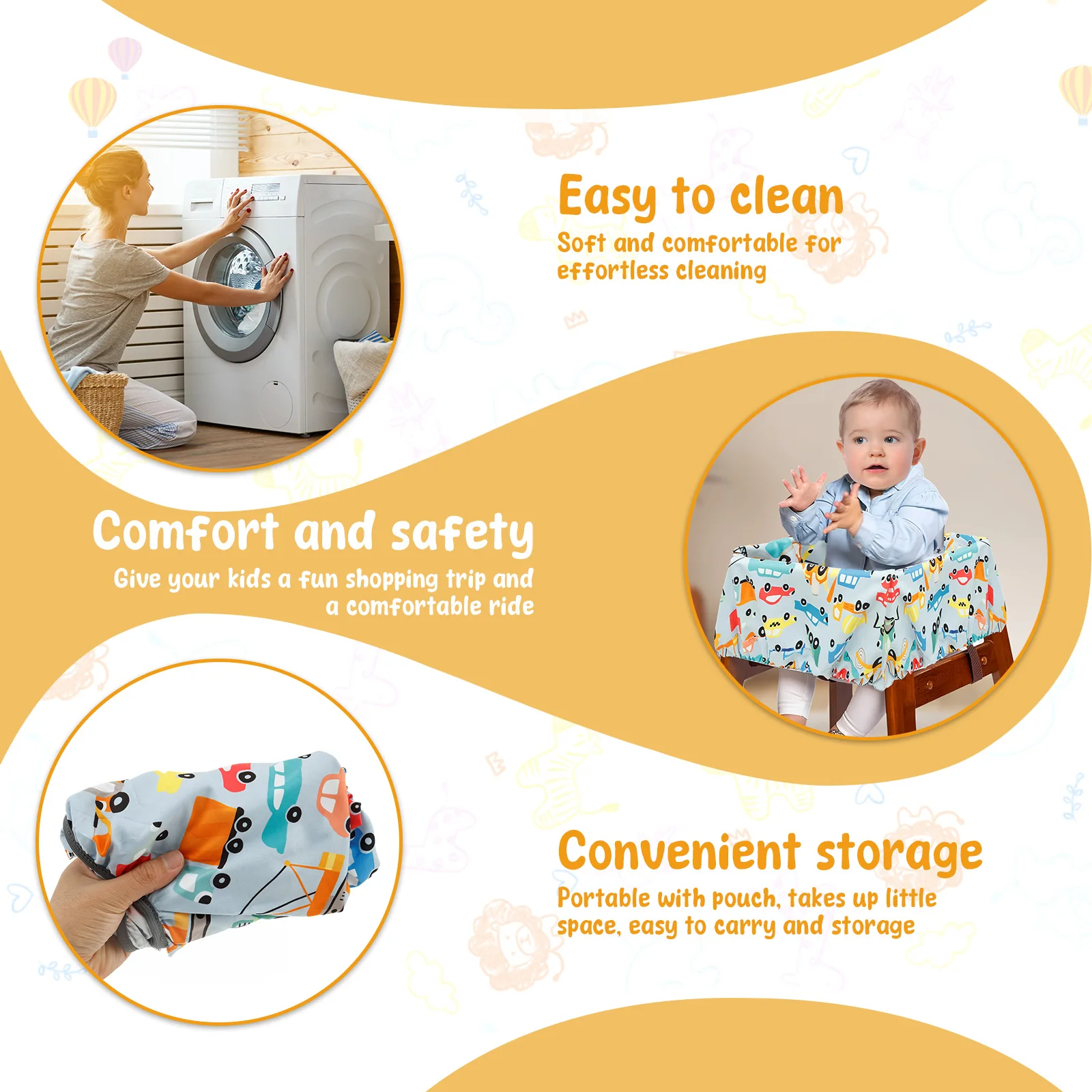 Baby Shopping Cart Seat Cover Polyester Waterproof Carton Style Baby Safety Cart Cover Comfortable Children Anti-Dirty Seat Pad baby seat cover