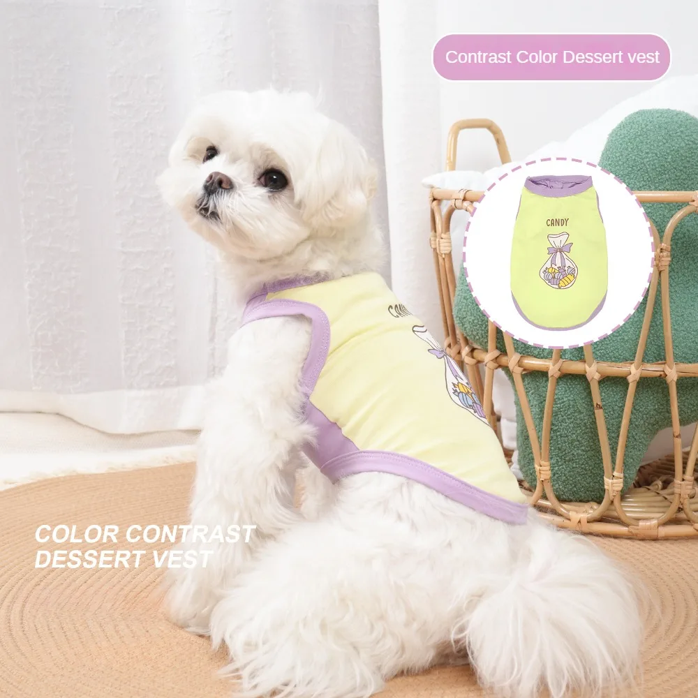 

Two-Legged Vest for Pets, Thin Clothes for Puppy, Cartoon Contrast Color, Teddy, Bichon Service, Spring and Summer