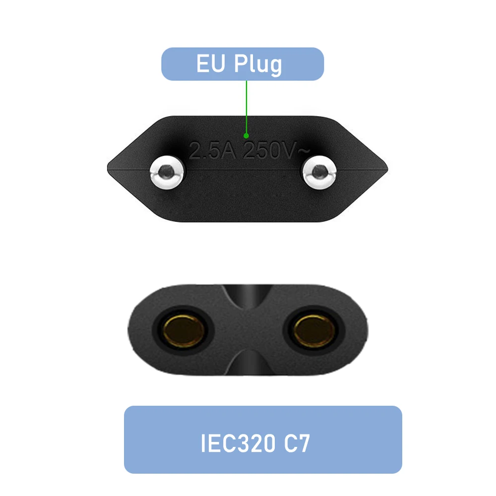 Universal Euro 2-Prong Plug to Figure 8 Power Cable with Copper Conductor
