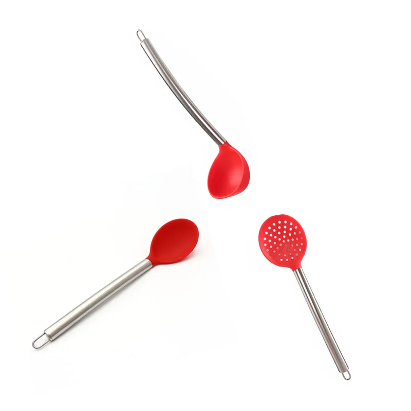 Food Grade,Silicone Salad Spoon,Soup Spoon, Colander Kitchen Accessories,Cooking Utensil, Kitchen Gadget, Stainless Steel Handle