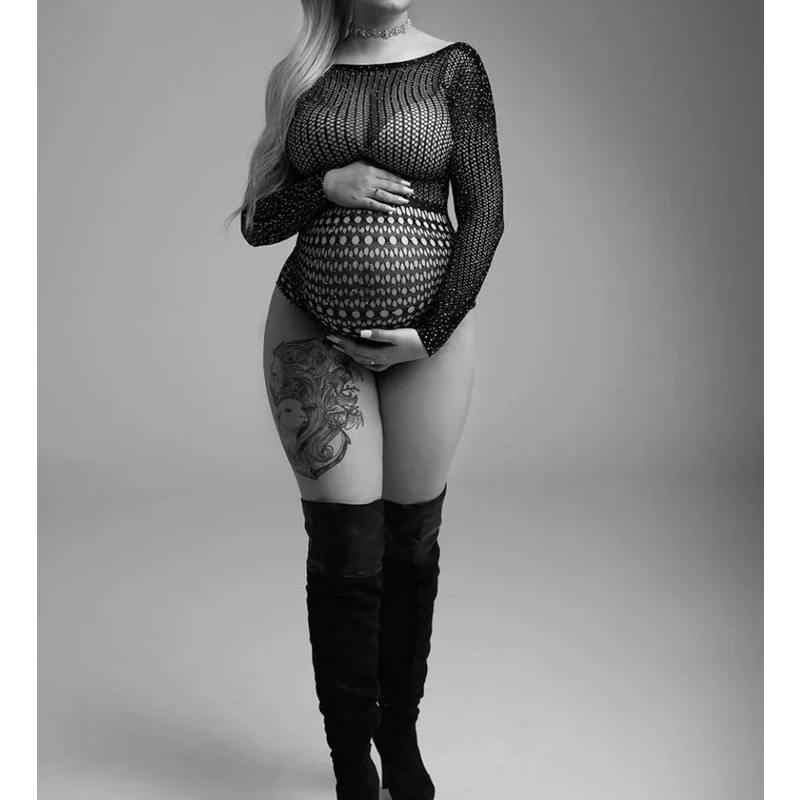

New Bodysuit Rhinestones Maternity Women Photoshoot Sexy Bodystocking Lingerie