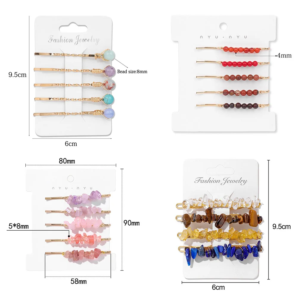 5Pcs Colorful Stone Hair Clips Natural Quartzs Amethysts Aagates Gem Jewelry Accessories